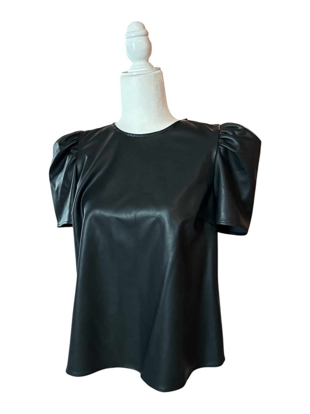THML Black Faux Leather Puff Sleeve Top size medium